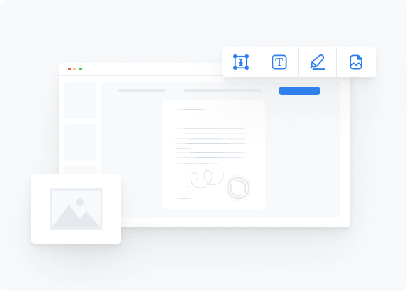 PDF editing interface showing options to resize, add text, draw, and upload images on a document management platform